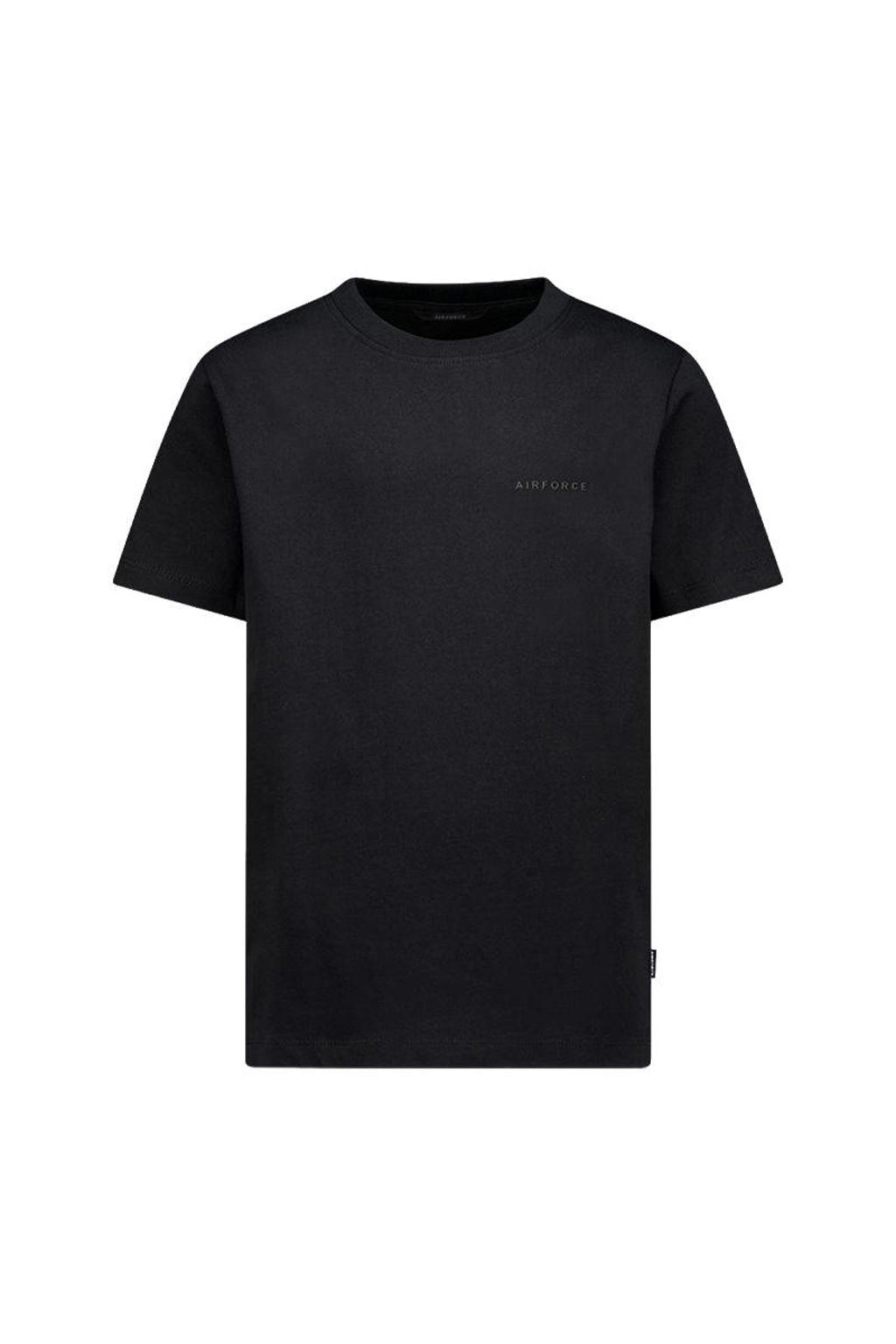 Zwarte jongens Airforce T-shirt van katoen met effen, korte mouwen en ronde hals