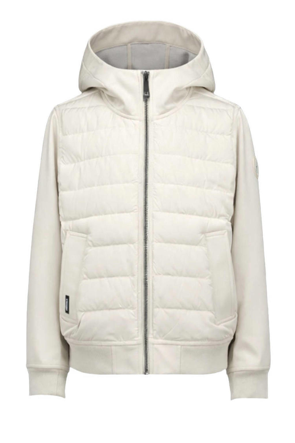 Ecru jongens Airforce softshell jas van polyester met effen, lange mouwen, capuchon en ritssluiting