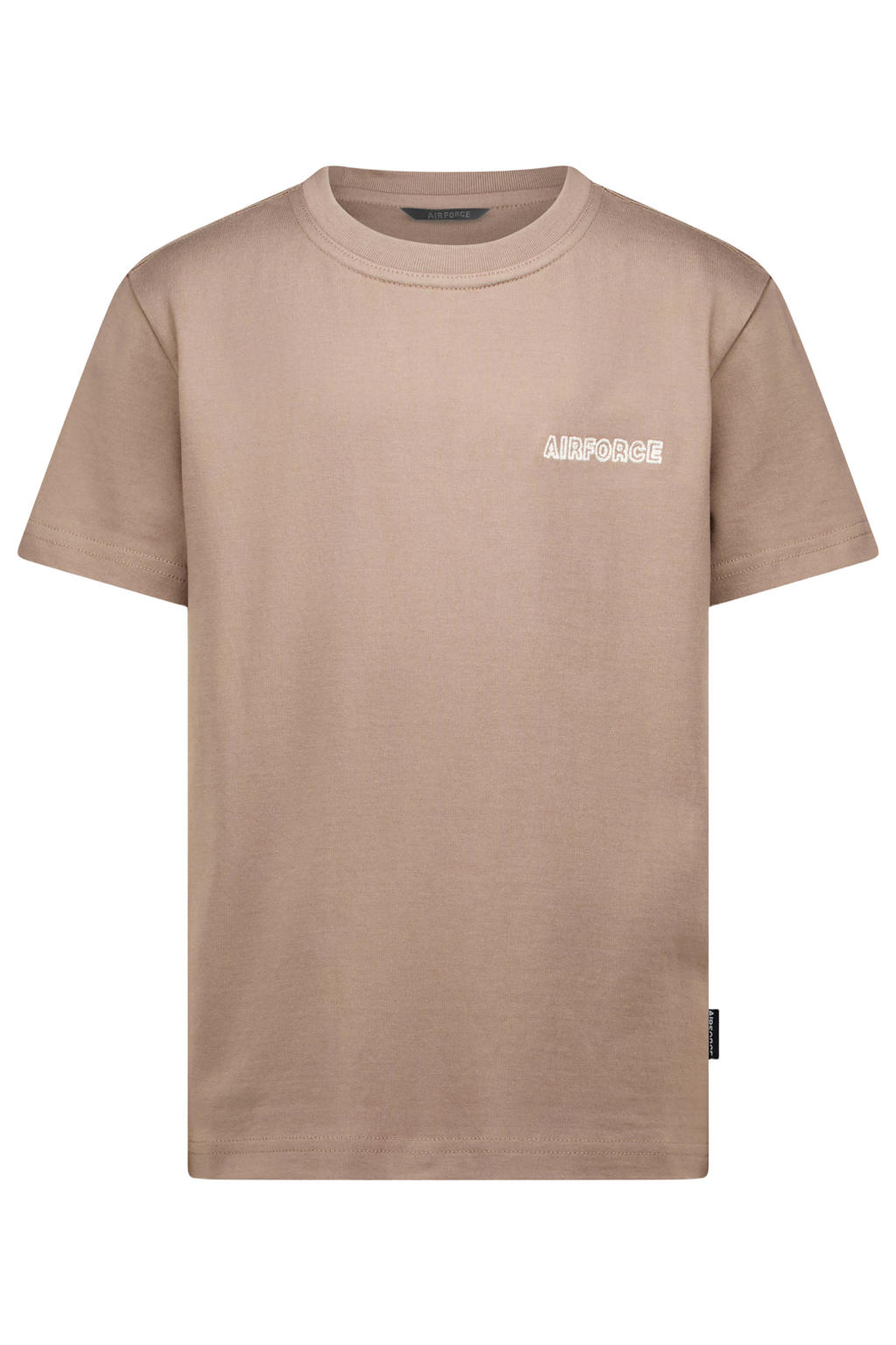 Bruine jongens Airforce T-shirt van katoen met backprint, korte mouwen en ronde hals