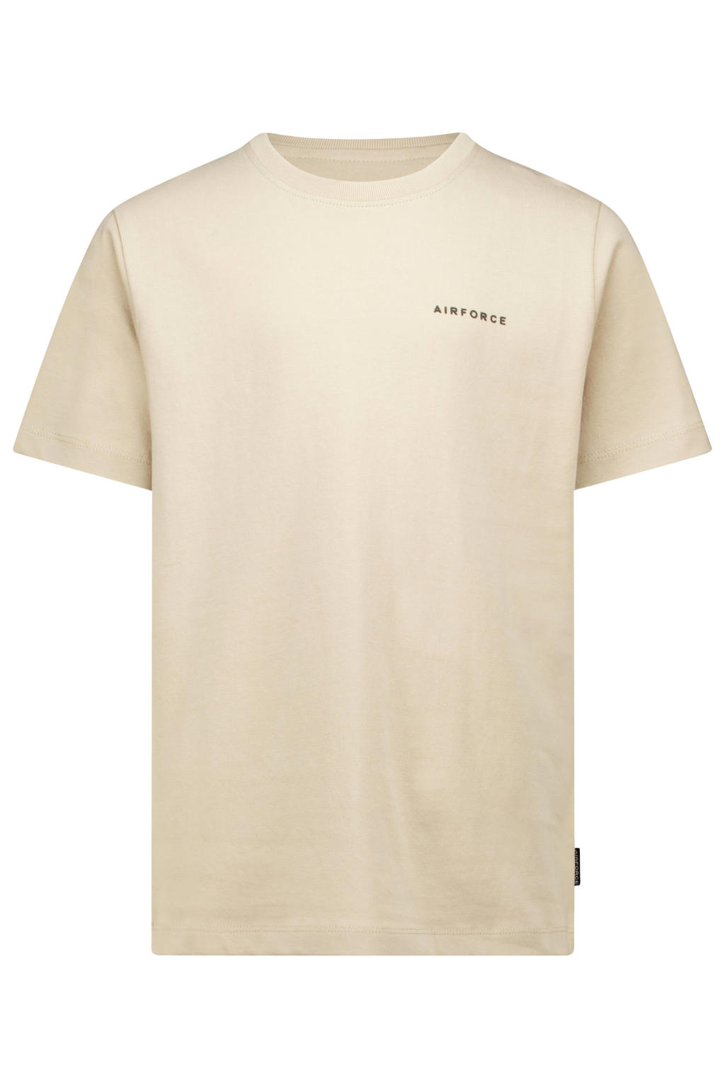 Beige jongens Airforce T-shirt van katoen met effen, korte mouwen en ronde hals