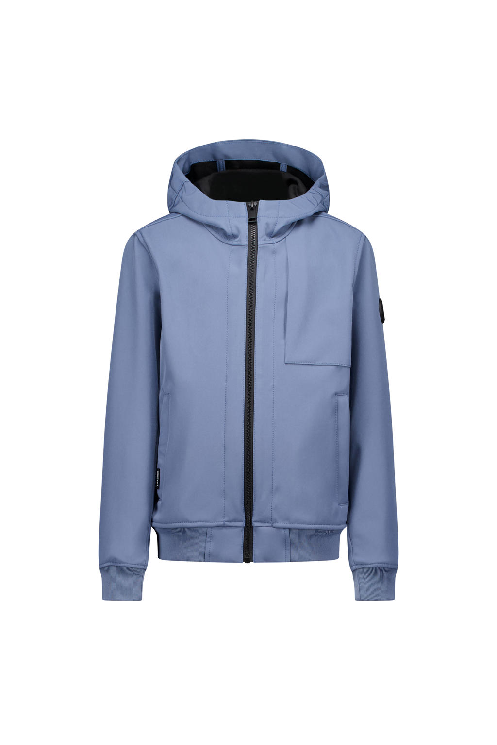 Blauwe jongens Airforce softshell jas zomer van polyester met effen, lange mouwen, capuchon en ritssluiting