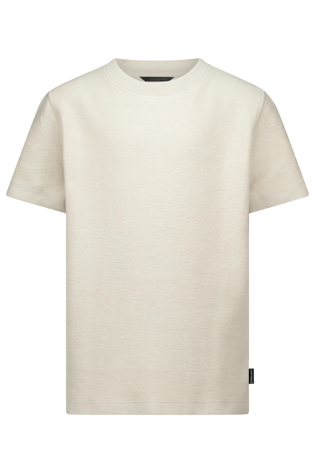Beige jongens Airforce T-shirt van katoen met effen, korte mouwen en ronde hals