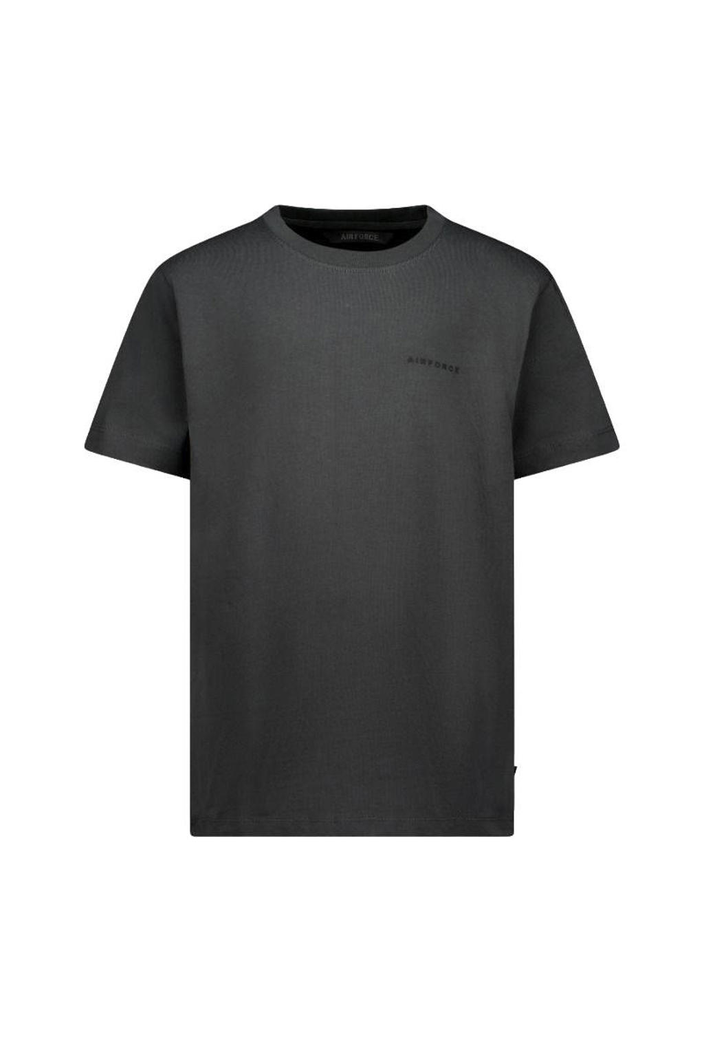 Antraciete jongens Airforce T-shirt van katoen met effen, korte mouwen en ronde hals