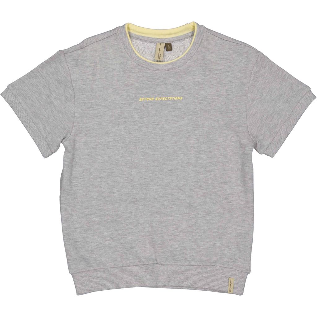 Lichtgrijze jongens LEVV Little T-shirt van sweat materiaal met melée print, korte mouwen, ronde hals en geribde boorden