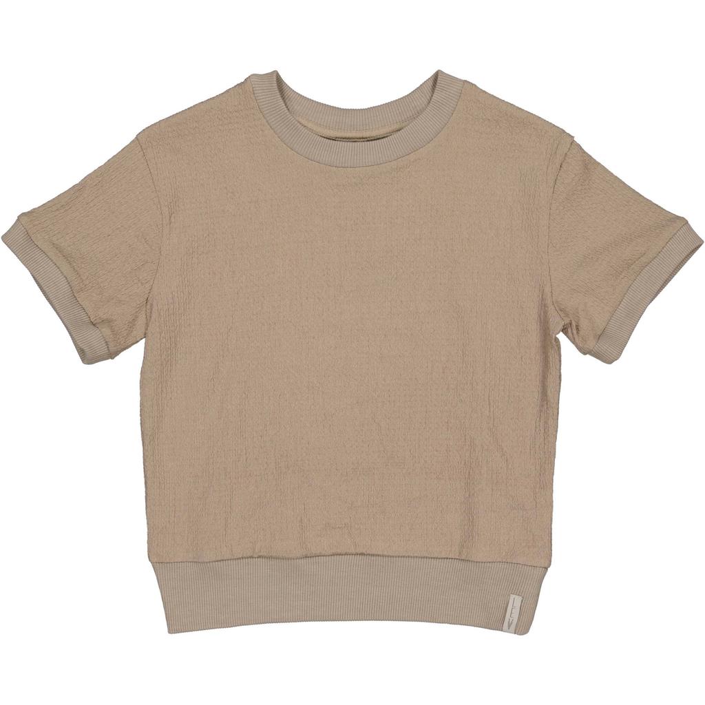 Taupe meisjes LEVV Little T-shirt van polyester met effen, korte mouwen, ronde hals en geweven detail