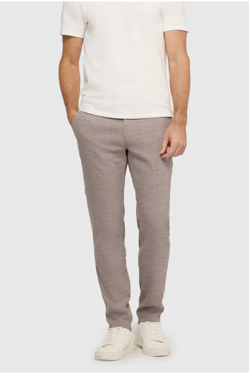 MAC Lennox Sport slim casual broek met linnen lichtbruin