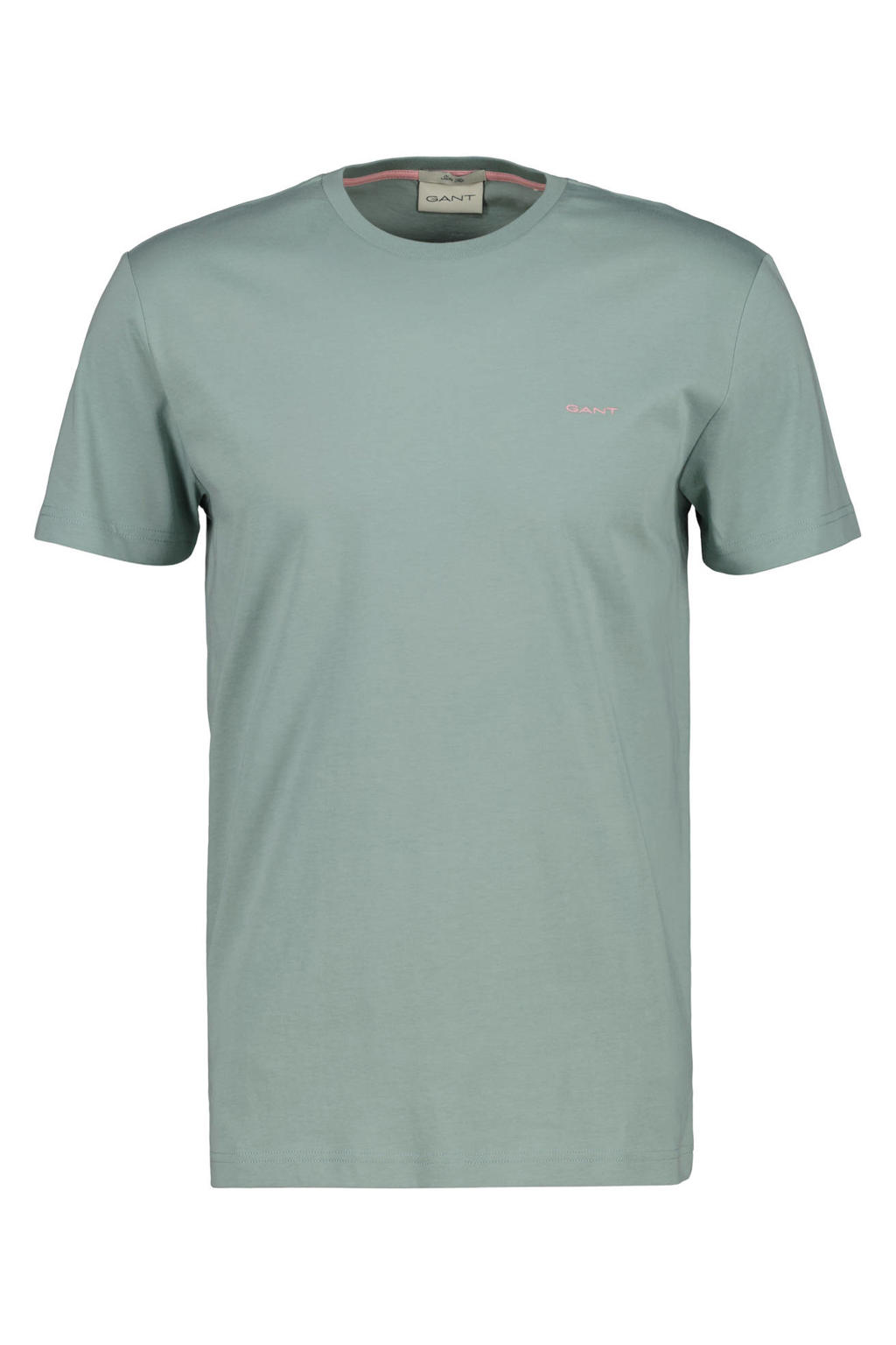 Grijsgroene heren GANT regular T-shirt groen van katoen met effen en korte mouwen