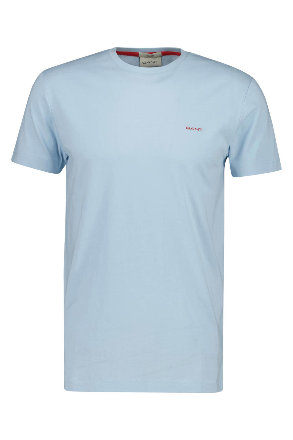 Lichtblauwe heren GANT regular T-shirt van katoen met effen, korte mouwen en ronde hals