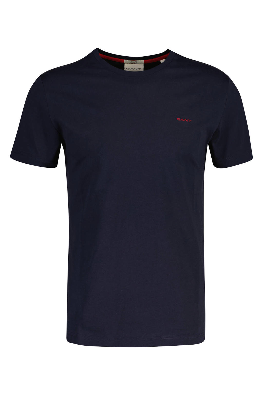 Donkerblauwe heren GANT regular T-shirt van katoen met effen, korte mouwen en ronde hals