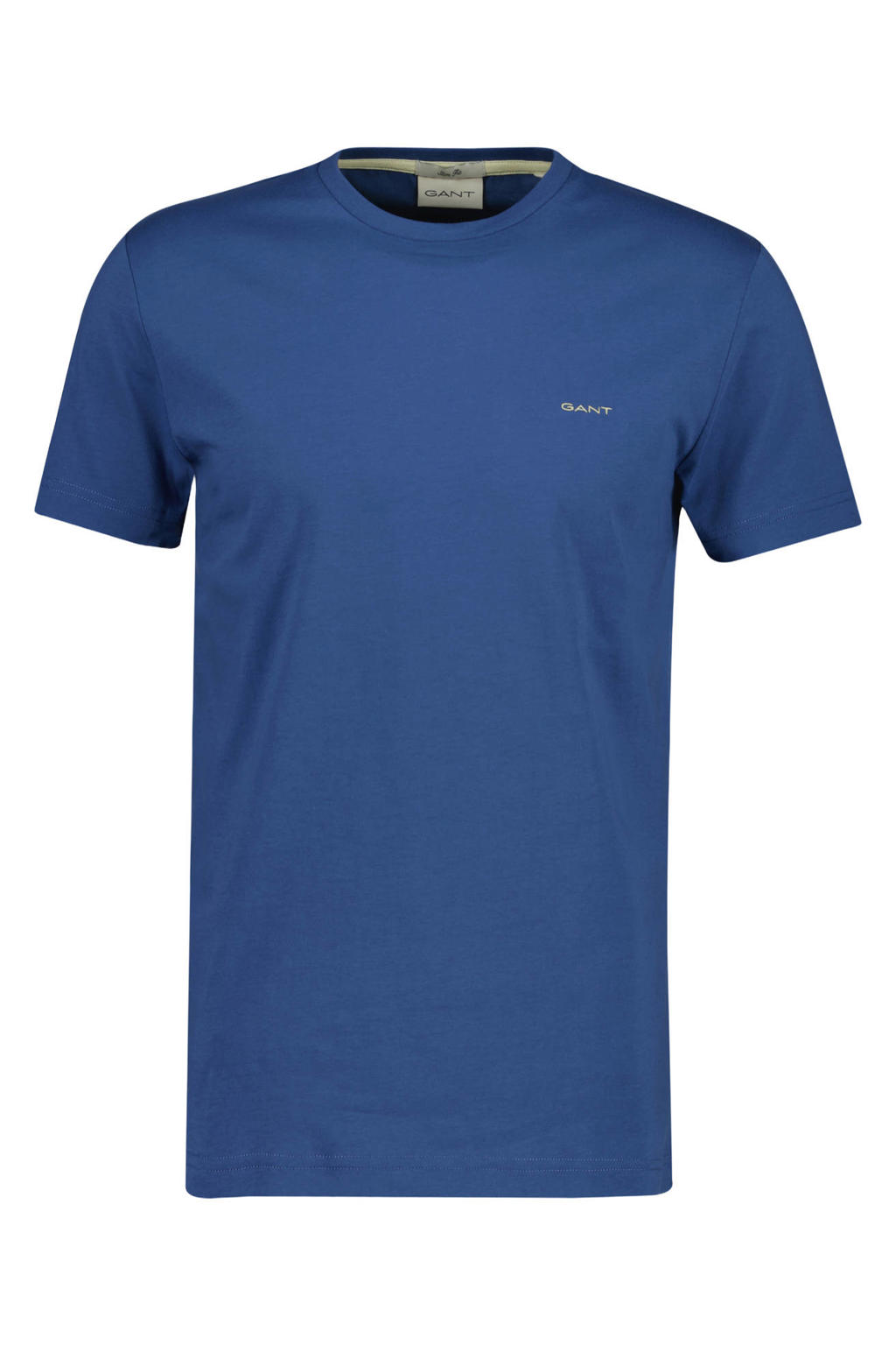 Blauwe heren GANT regular T-shirt van katoen met effen, korte mouwen en ronde hals