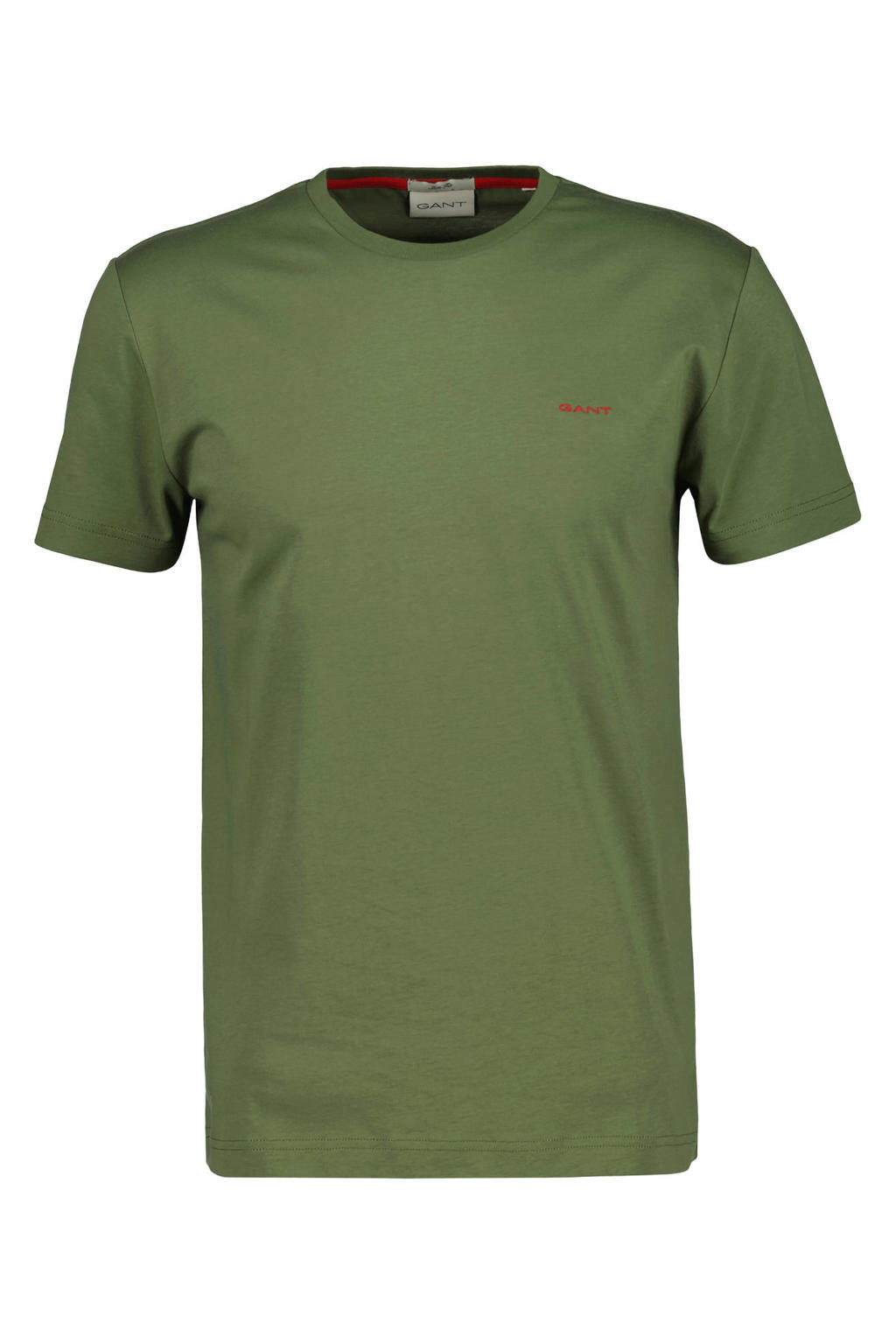 Groene heren GANT regular T-shirt van katoen met effen, korte mouwen en ronde hals