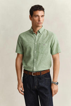 regular casual overhemd met linnen groen