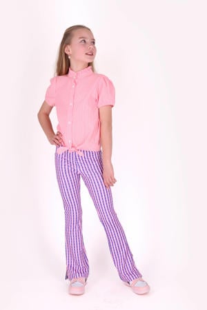 slim regular waist gestreepte flared broek roze