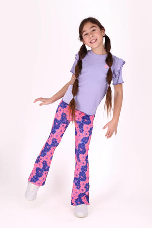 regular waist flared broek roze met textuur