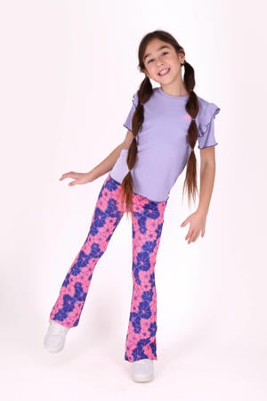 regular waist flared broek roze met textuur