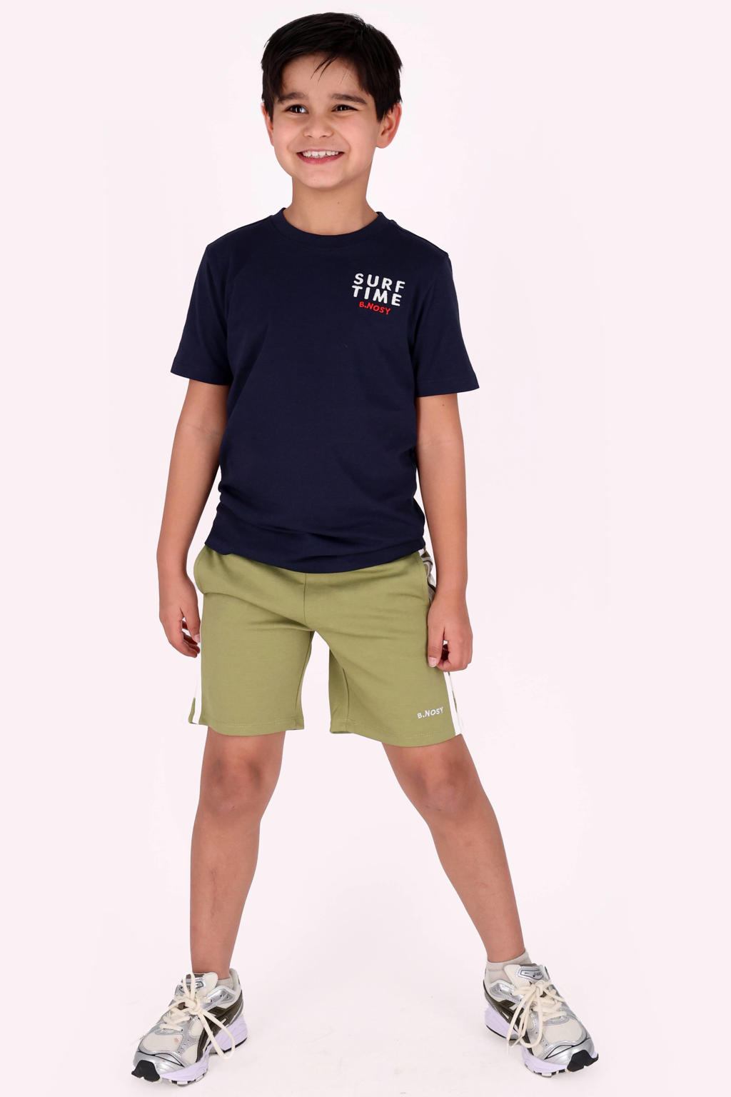 Donkerblauwe jongens B.Nosy T-shirt van katoen met backprint, korte mouwen en ronde hals