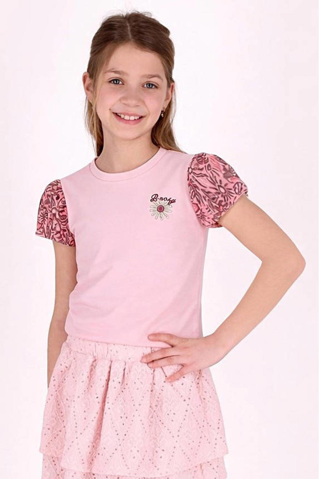 Roze en paarse meisjes B.Nosy T-shirt van stretchkatoen met korte mouwen en ronde hals