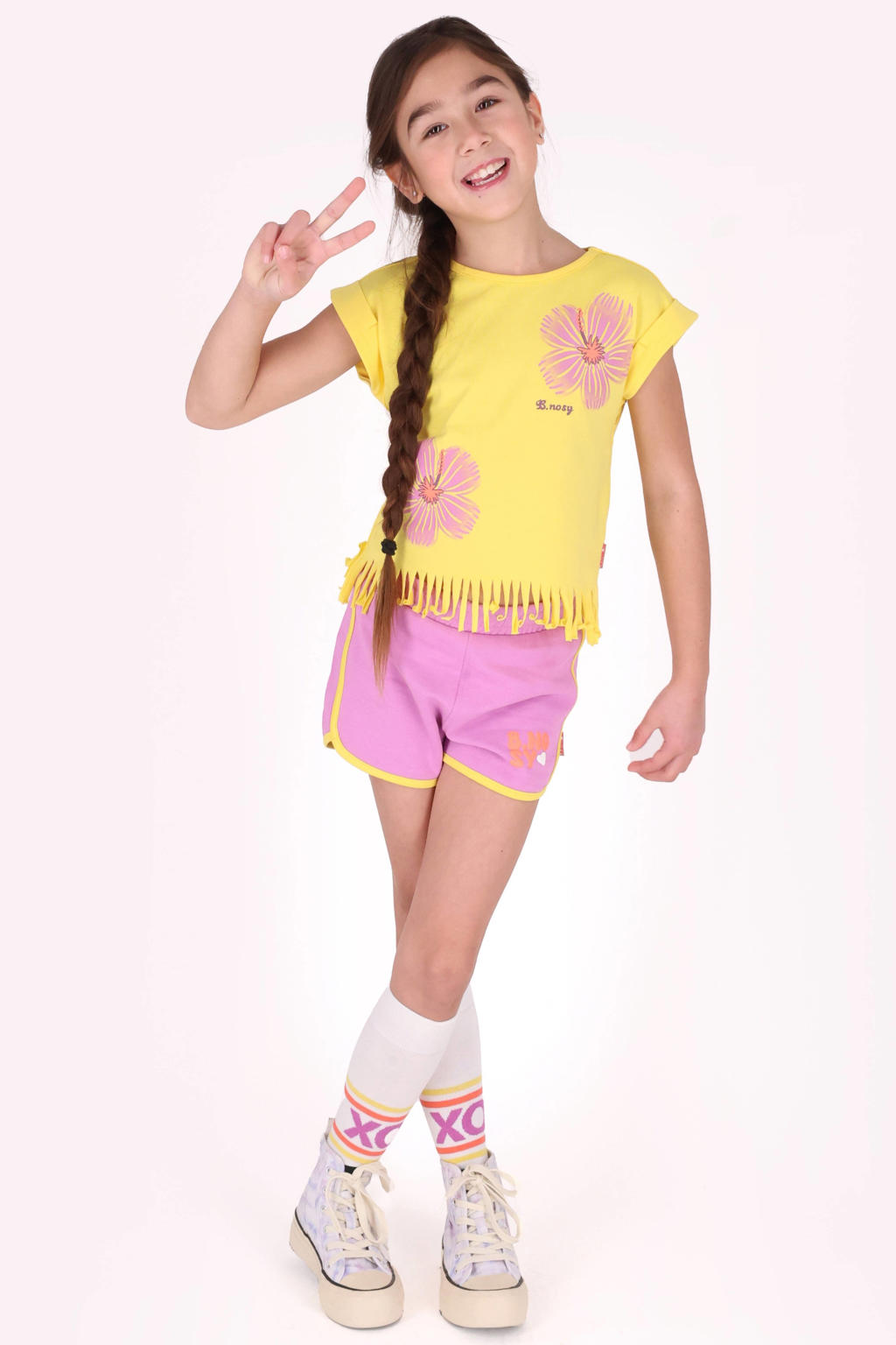 Violet en gele meisjes B.Nosy relaxed sweatshort van katoen met regular waist, elastische tailleband en printopdruk