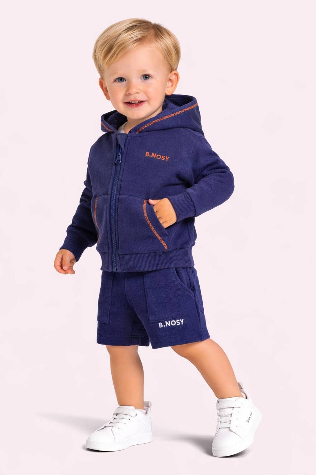 Donkerblauwe jongens B.Nosy sweatshort met elastische tailleband en tekst print