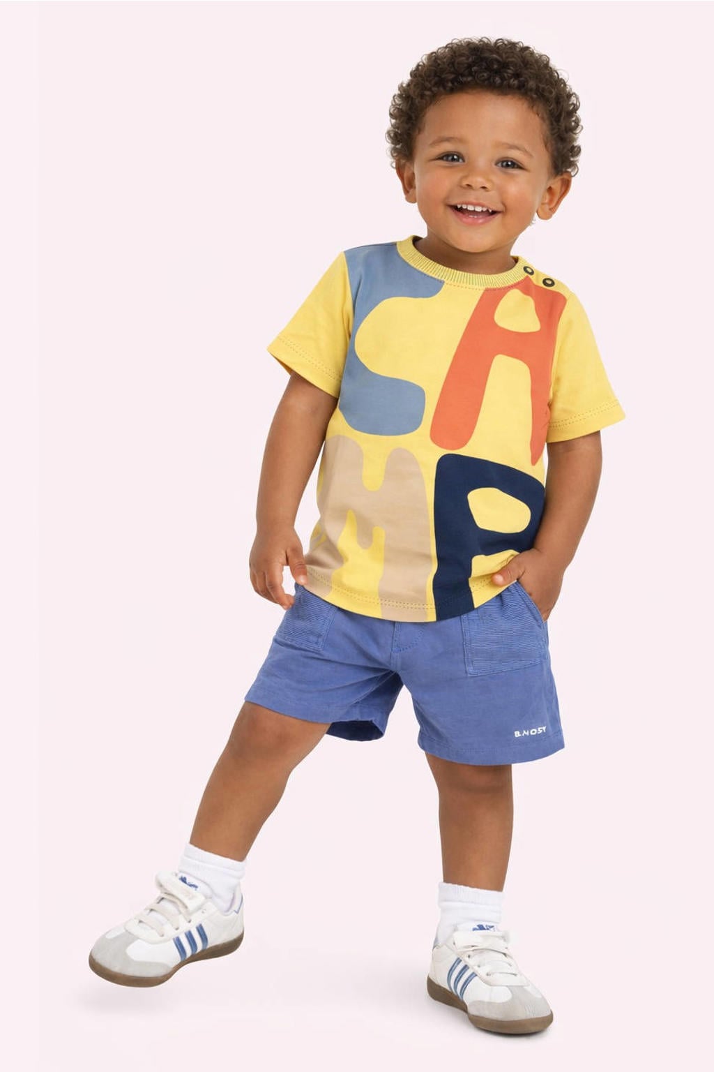 Gele jongens B.Nosy T-shirt van katoen met printopdruk, korte mouwen en ronde hals