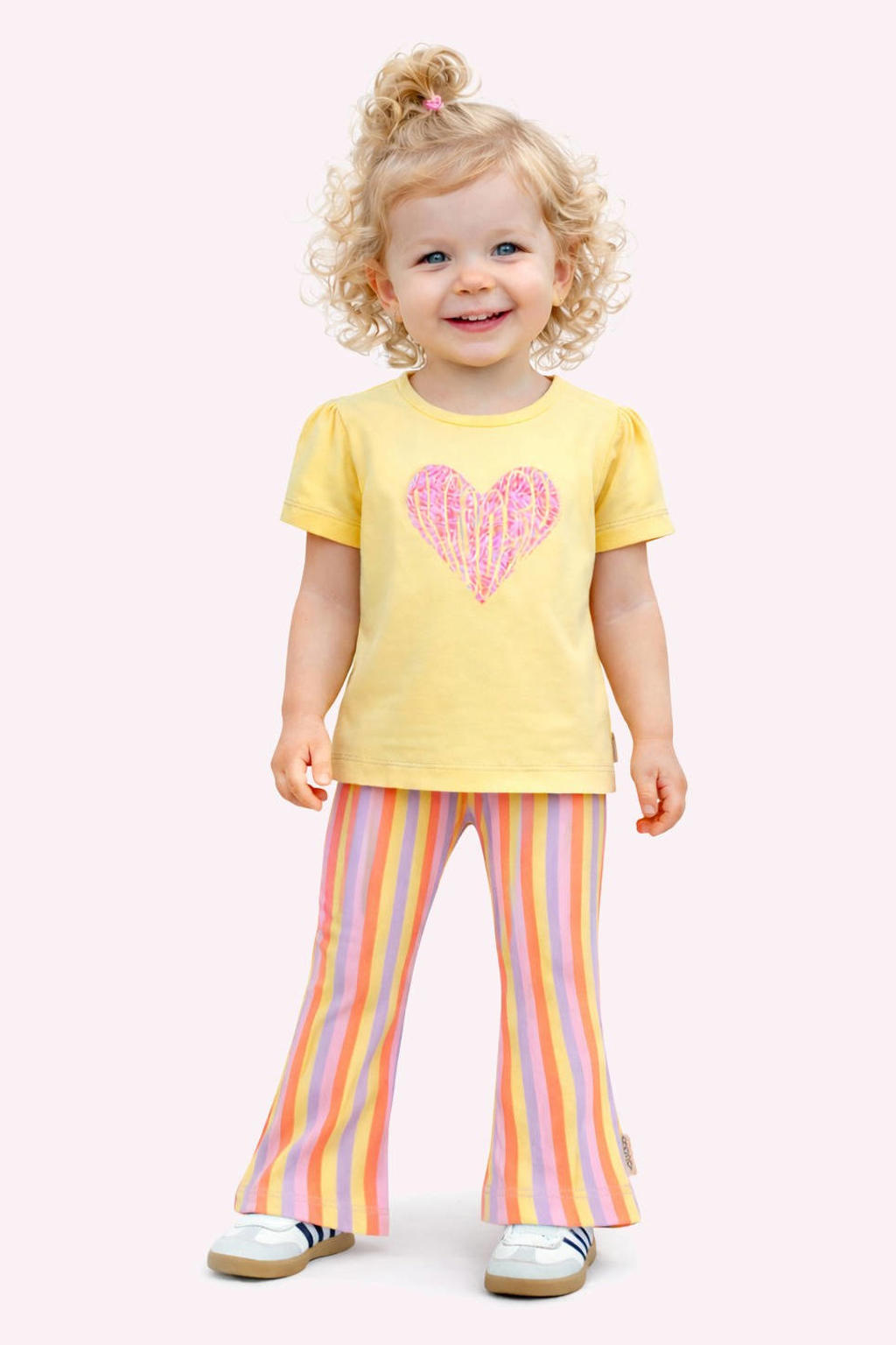 Oranje en multikleurige meisjes B.Nosy regular waist gestreepte flared broek van stretchkatoen met elastische tailleband