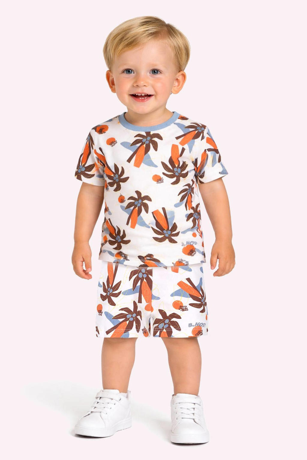 Wit en multikleurige jongens B.Nosy regular waist casual short van katoen met elastische tailleband