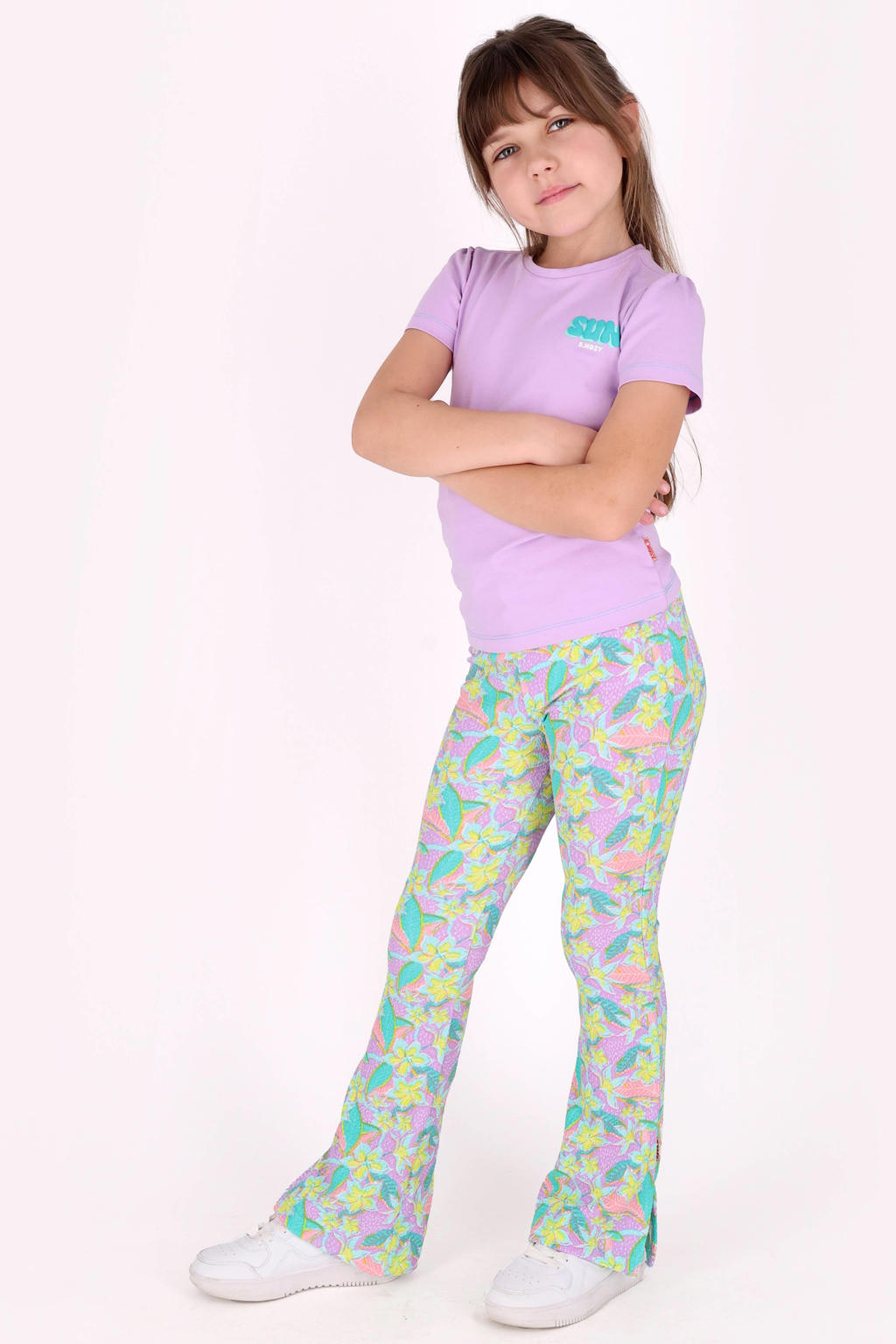 Lilakleurige meisjes B.Nosy T-shirt van stretchkatoen met backprint, korte mouwen en ronde hals