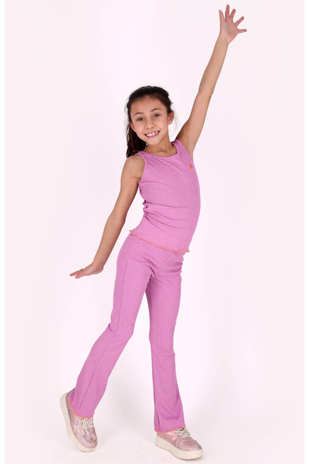 Paarse meisjes B.Nosy flared broek van polyester met regular waist, elastische tailleband en effen