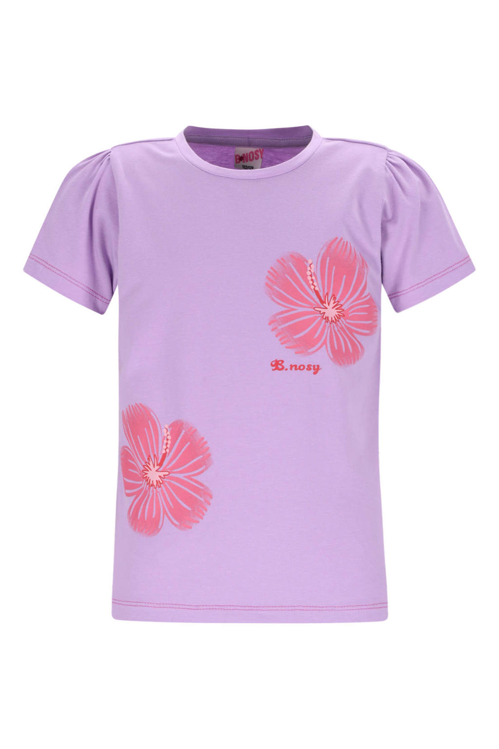 Paarse meisjes B.Nosy T-shirt van stretchkatoen met printopdruk, korte mouwen en ronde hals