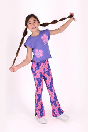gebloemde T-shirt paars