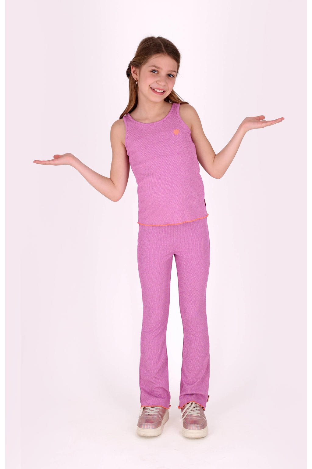 Paarse meisjes B.Nosy singlet van polyester met effen, ronde hals en textuur