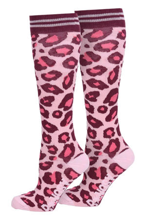 kniekousen met panterprint roze/paars