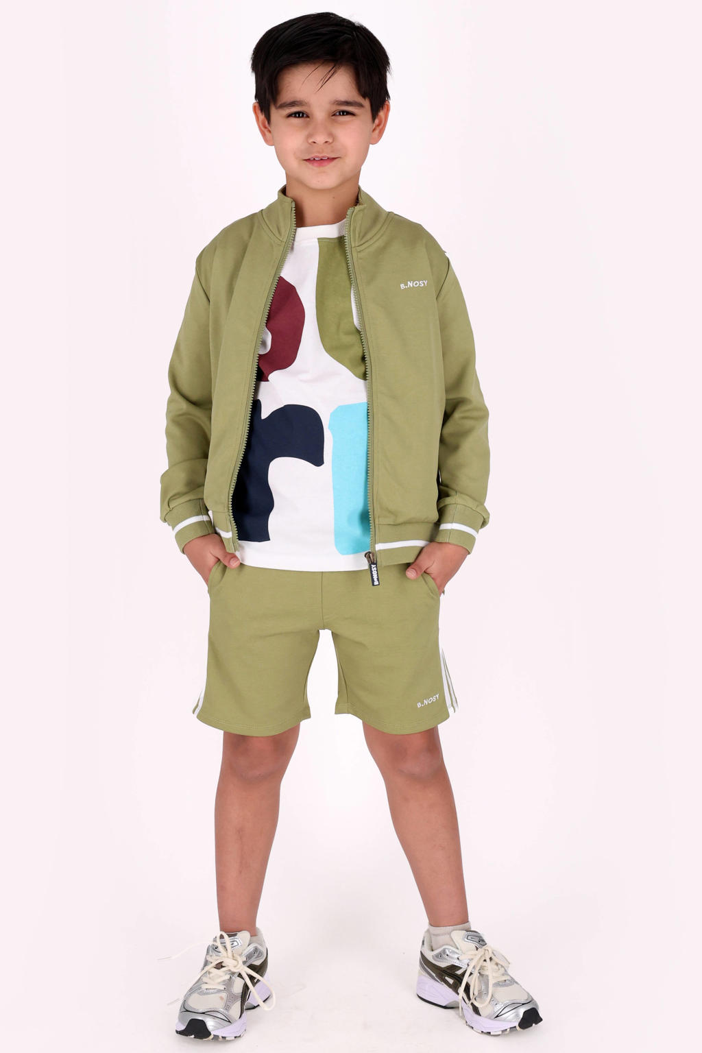 Groen en witte jongens B.Nosy sweatshort van viscose met elastische tailleband met koord en effen