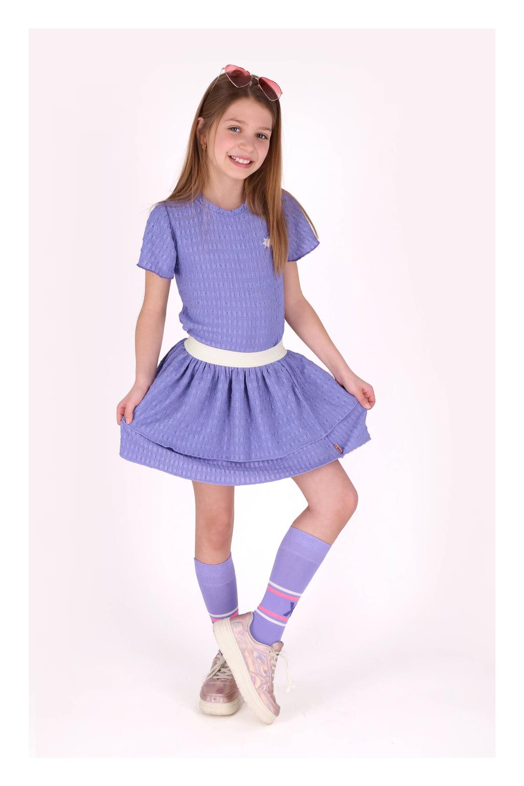 Paarse meisjes B.Nosy blousetop van stretchkatoen met effen, korte mouwen, ronde hals en textuur