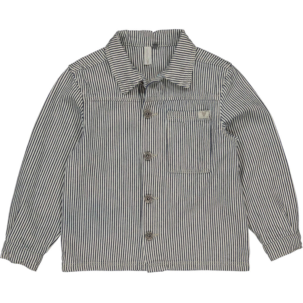 Donkerblauw en witte jongens LEVV Little jack van katoen met strepenprint, lange mouwen, klassieke kraag, knoopsluiting en geweven detail