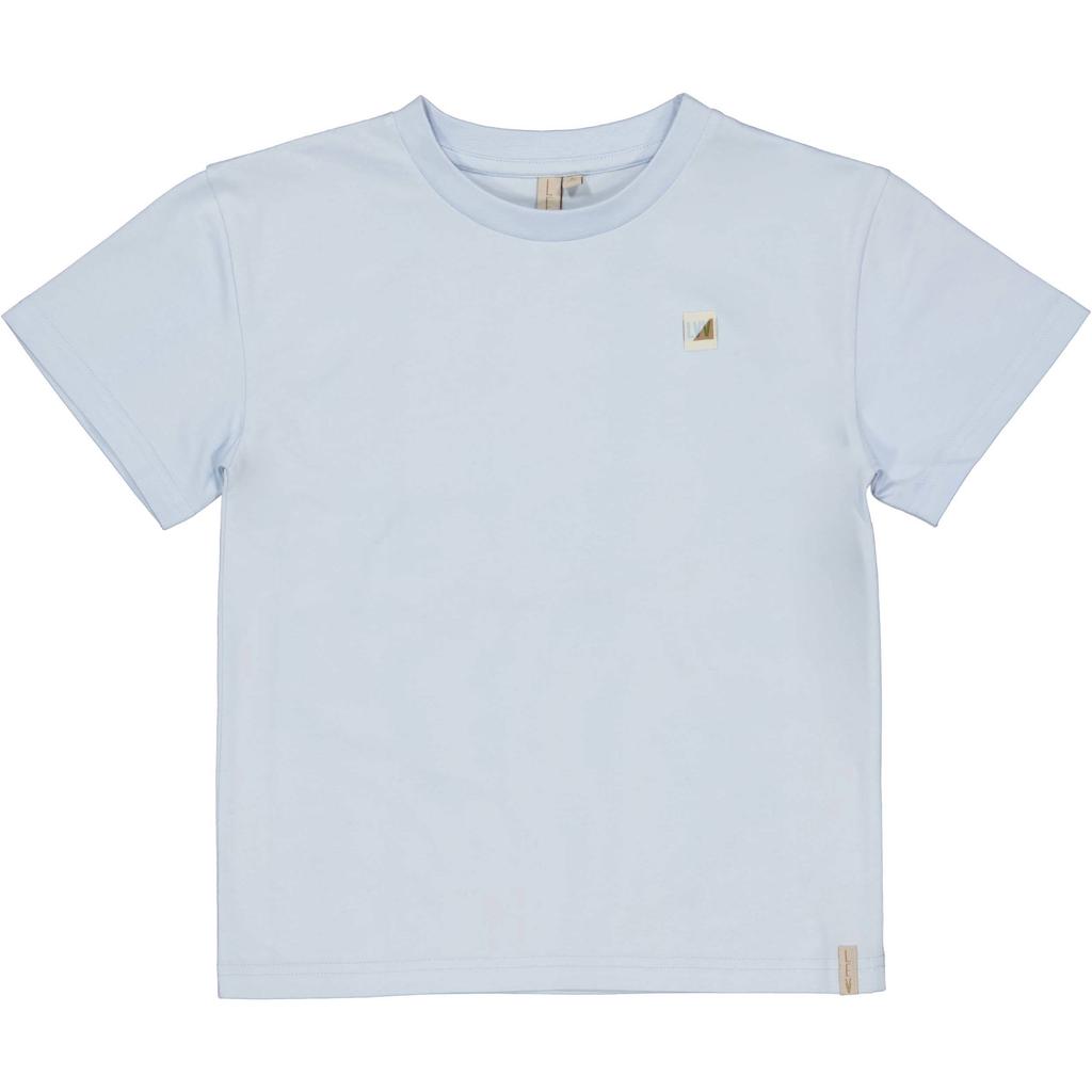 Lichtblauwe jongens LEVV Little T-shirt van katoen met backprint, korte mouwen, ronde hals en geweven detail