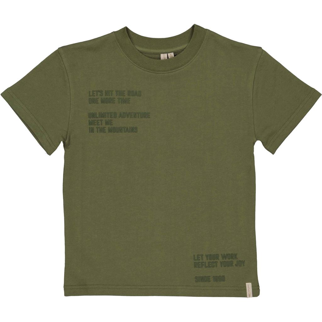 Groene jongens LEVV Little T-shirt van katoen met tekst print, korte mouwen en ronde hals