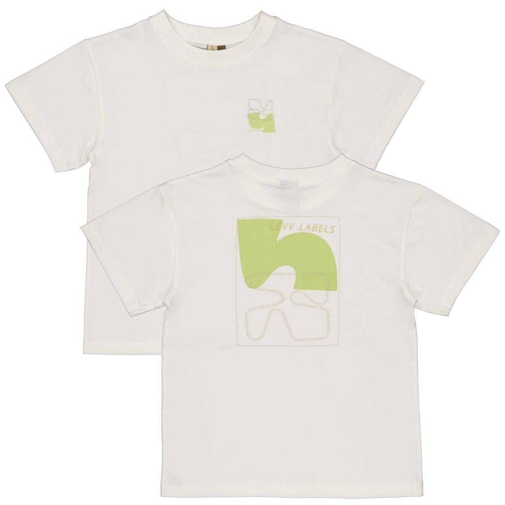 Witte jongens LEVV Little T-shirt van stretchkatoen met backprint, korte mouwen en ronde hals