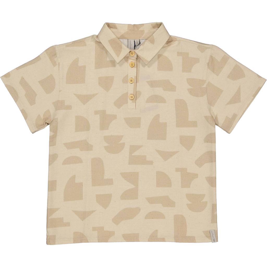 Zandkleurige jongens LEVV Little polo van viscose met korte mouwen en knoopsluiting