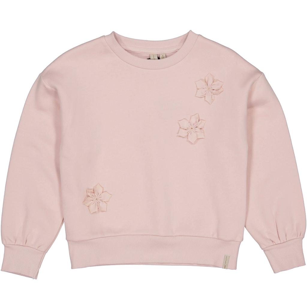 Roze meisjes LEVV Little sweater met effen, lange mouwen, ronde hals en 3D applicatie