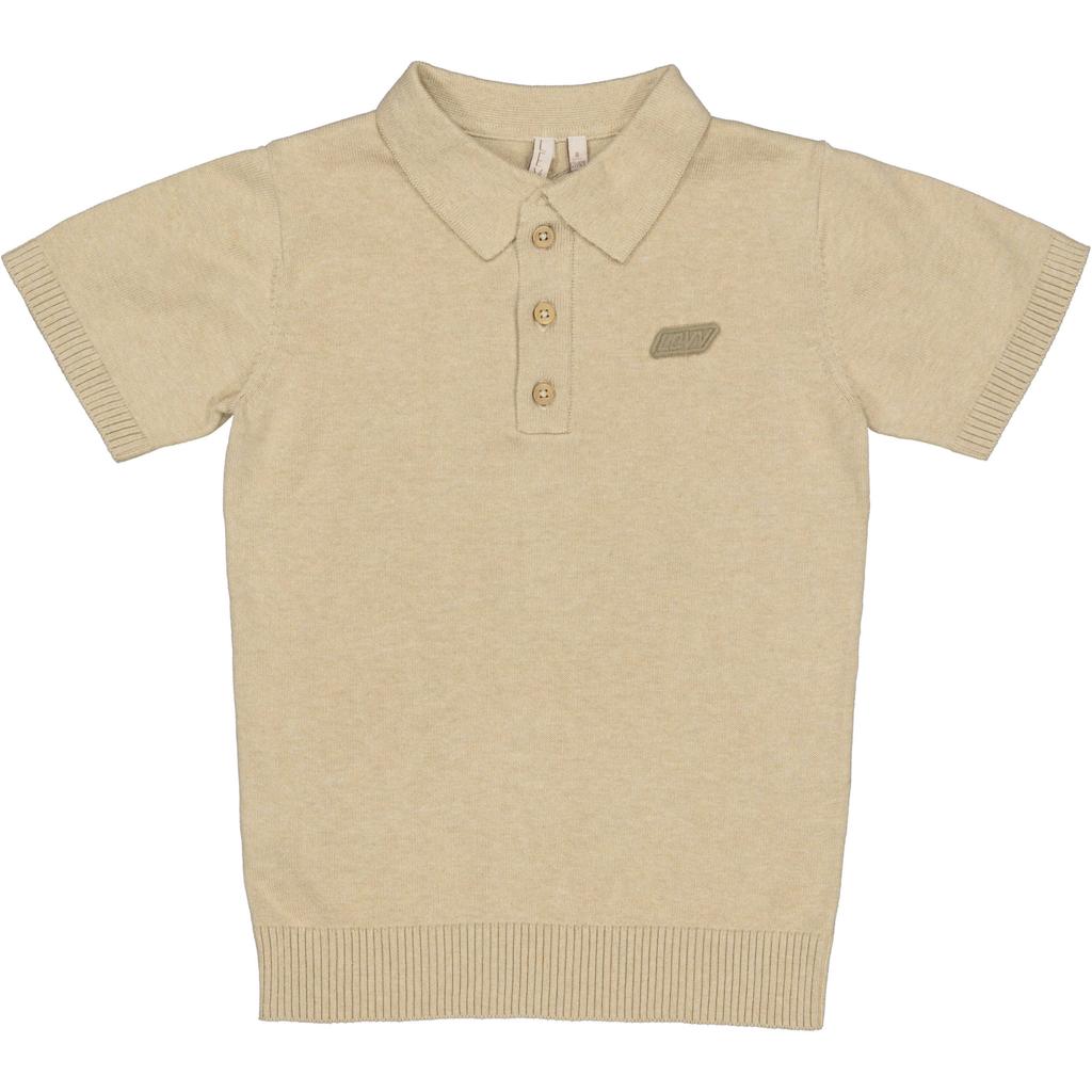 Beige jongens LEVV Little polo van katoen met effen, korte mouwen, knoopsluiting en geribde boorden