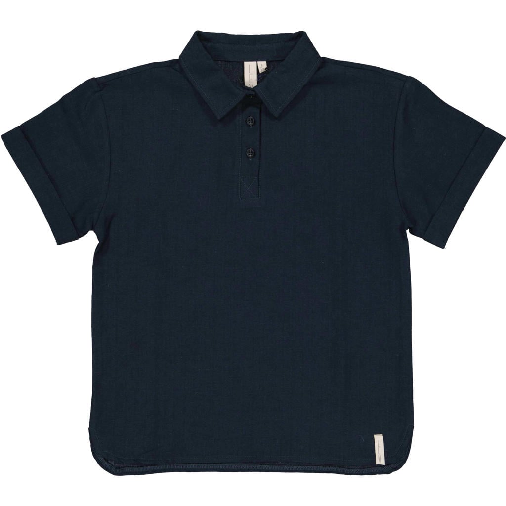 Donkerblauwe jongens LEVV Little polo van viscose met effen, korte mouwen en knoopsluiting