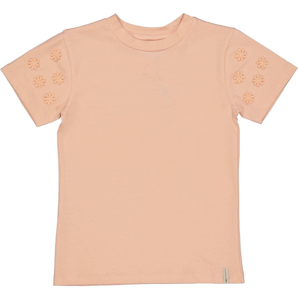 Oranje meisjes LEVV Little T-shirt van katoen met effen, korte mouwen, ronde hals en 3D applicatie