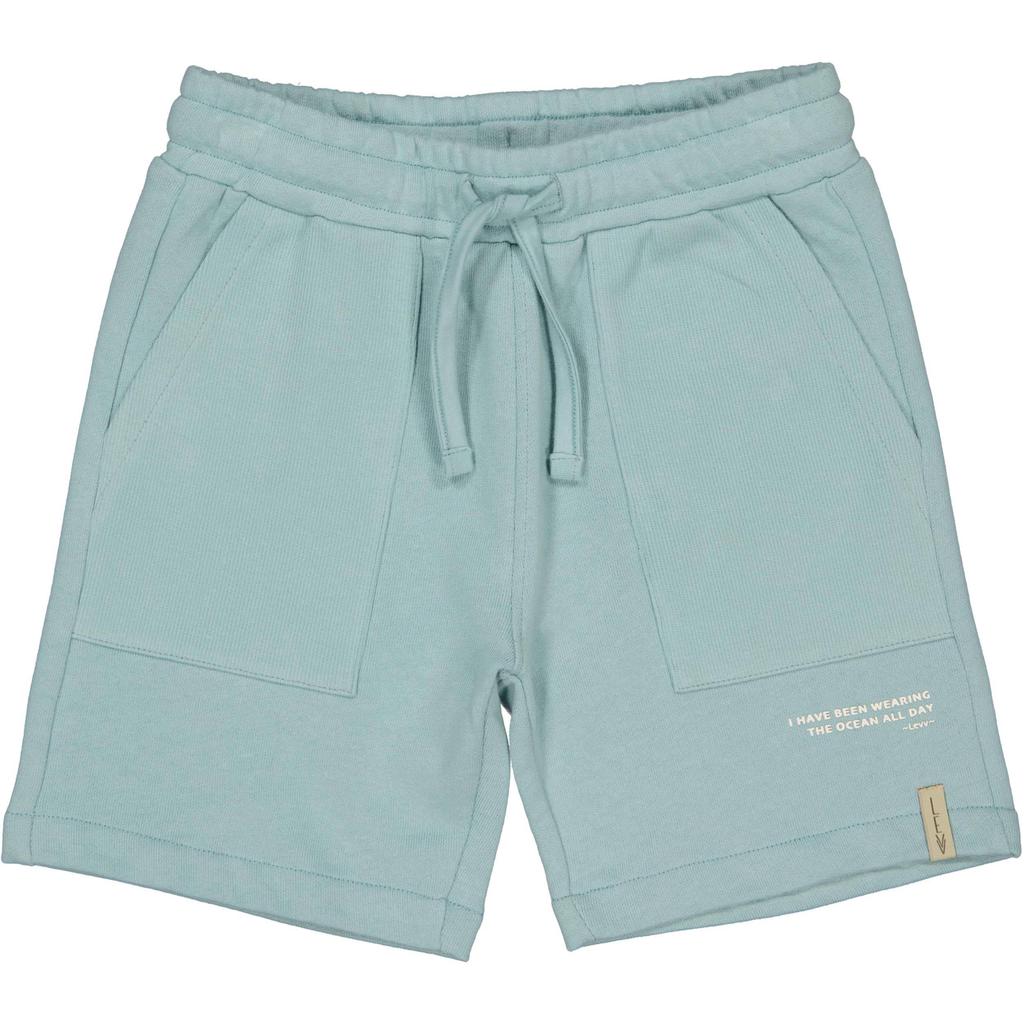 Lichtblauwe jongens LEVV Little regular waist sweatshort van katoen met elastische tailleband met koord en effen