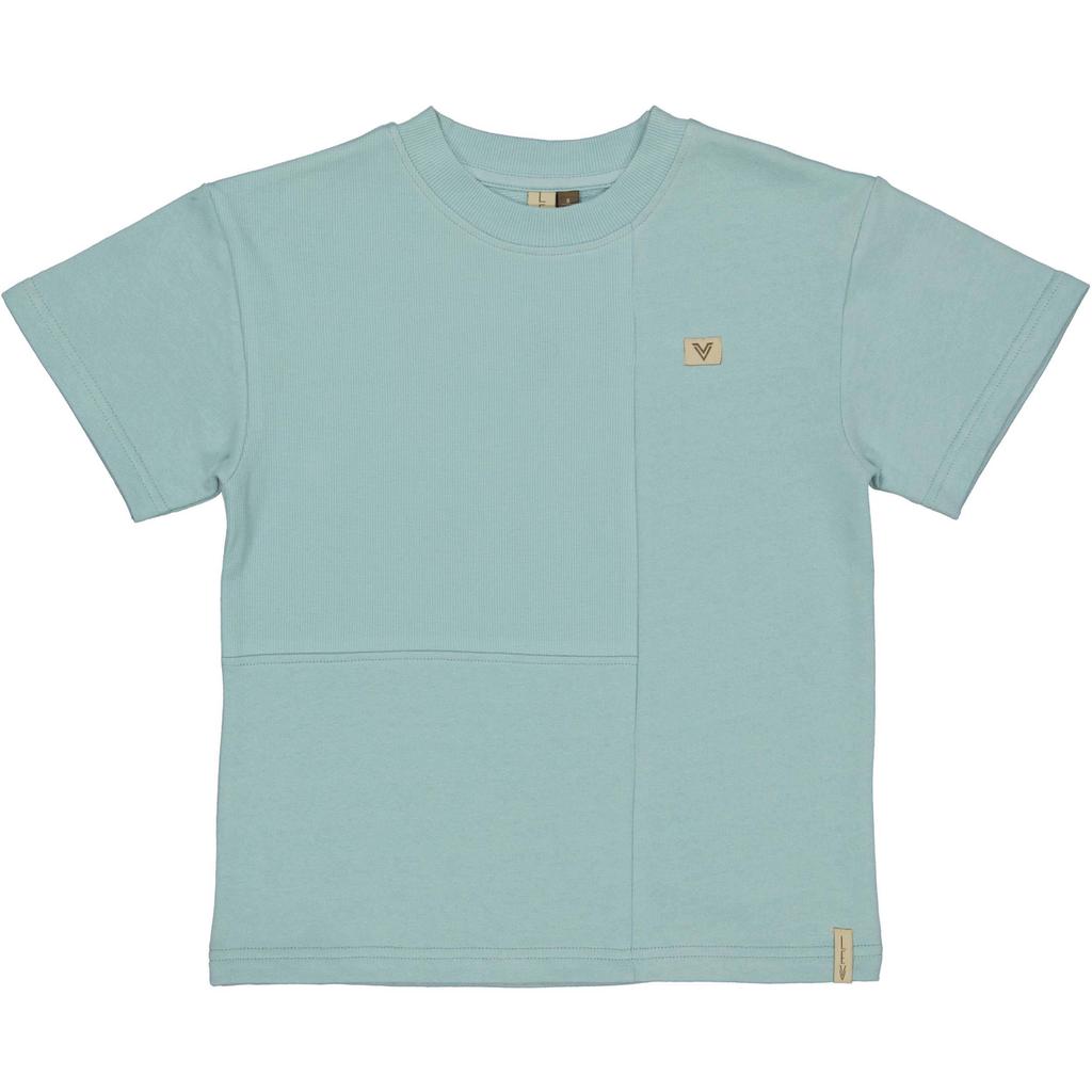 Lichtblauwe jongens LEVV Little T-shirt van katoen met effen, korte mouwen en ronde hals