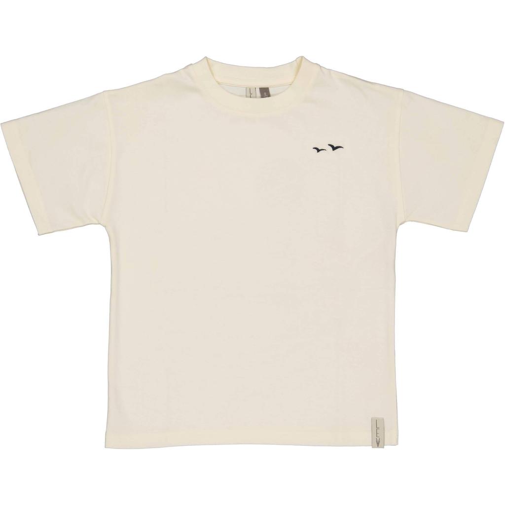 Ecru jongens LEVV Little T-shirt van katoen met backprint, korte mouwen en ronde hals