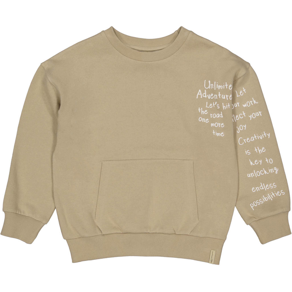 Zandkleurige jongens LEVV Little sweater van katoen met tekst print, lange mouwen en ronde hals