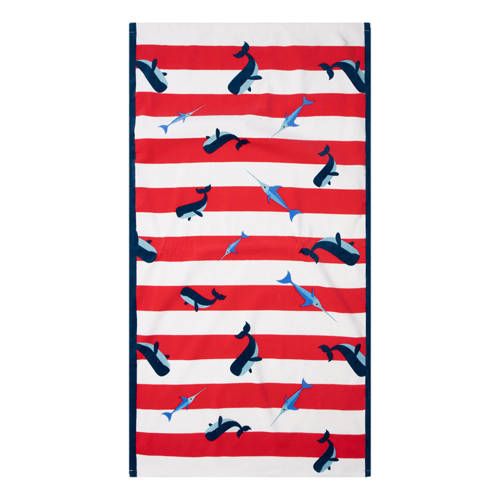 Wehkamp Swim Essentials kinderstrandlaken (135x65 cm) Wit/Rood aanbieding