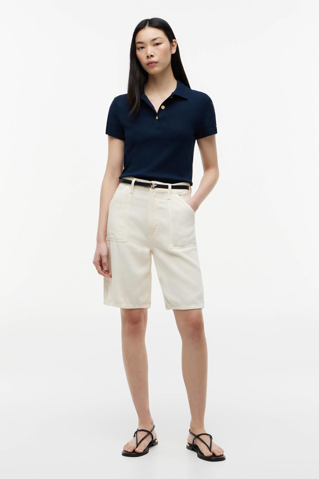 Marineblauw dames Tommy Hilfiger top blauw met effen, korte mouwen en polo kraag