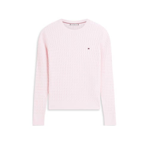Tommy Hilfiger gebreide trui met kabels lichtroze afbeelding